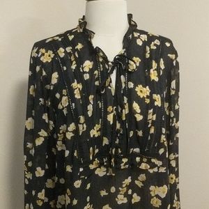 Cheer black blouse, yellow floral print